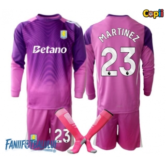 Aston Villa Emiliano Martinez #23 Portarii Echipament de Fotbal Replică 2025-26 Copii Treilea Mâneci Lungi (+ Șorturi)